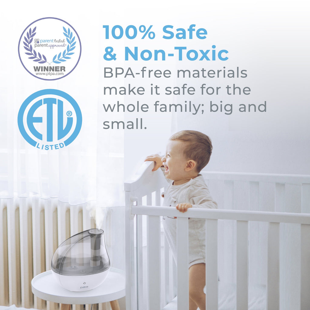 Pure Enrichment® MistAire™ Silver Ultrasonic Cool Mist Humidifier - Lasts Up to 25 Hours, Whisper-Quiet Overnight Operation, 360° Mist Nozzle, Easy-Fill Tank, & Auto Safety Shut-Off