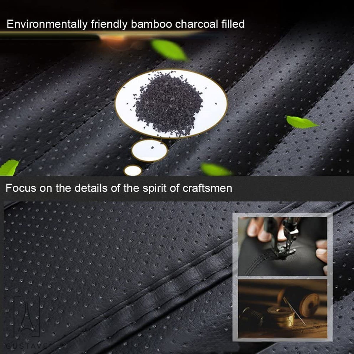 Gustave Universal Car Seat Cushion, Breathable Car Front Seat Pad with PU Leather Bamboo Charcoal Car Seat Protector for Auto Supplies Office Chair "Black"
