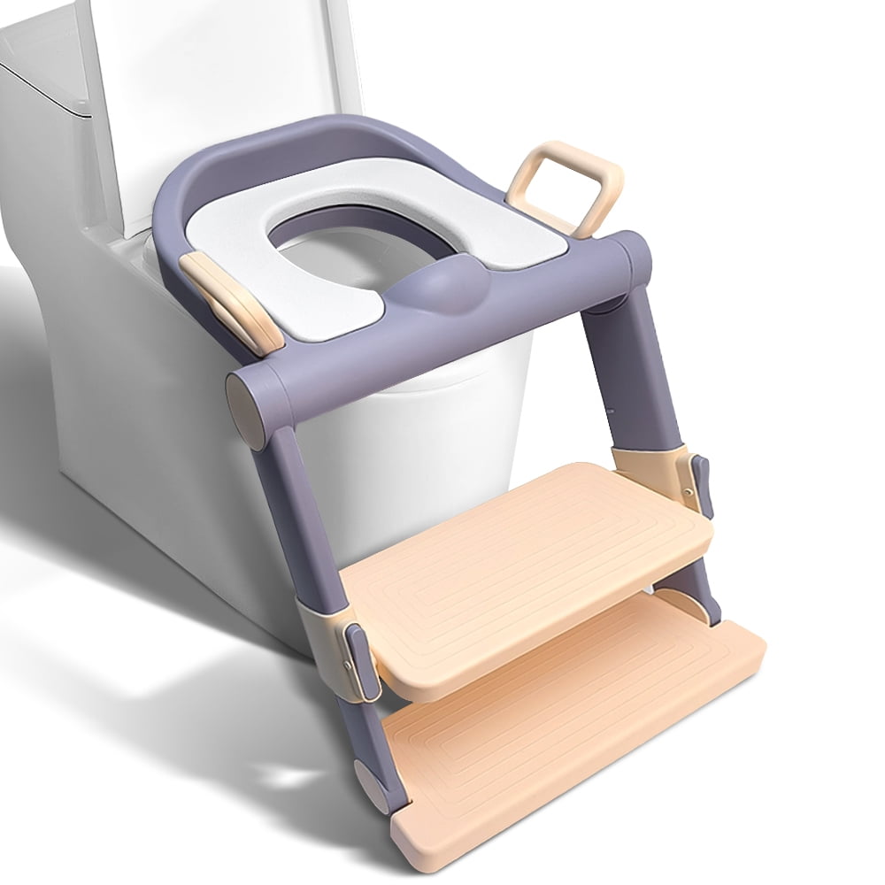Toddler Potty Training Seat with Step Stool Ladder, Potty Training Toilet Seat for Kids, Foldable Potty Seat with Anti-Slip Pad Ladder, Purple