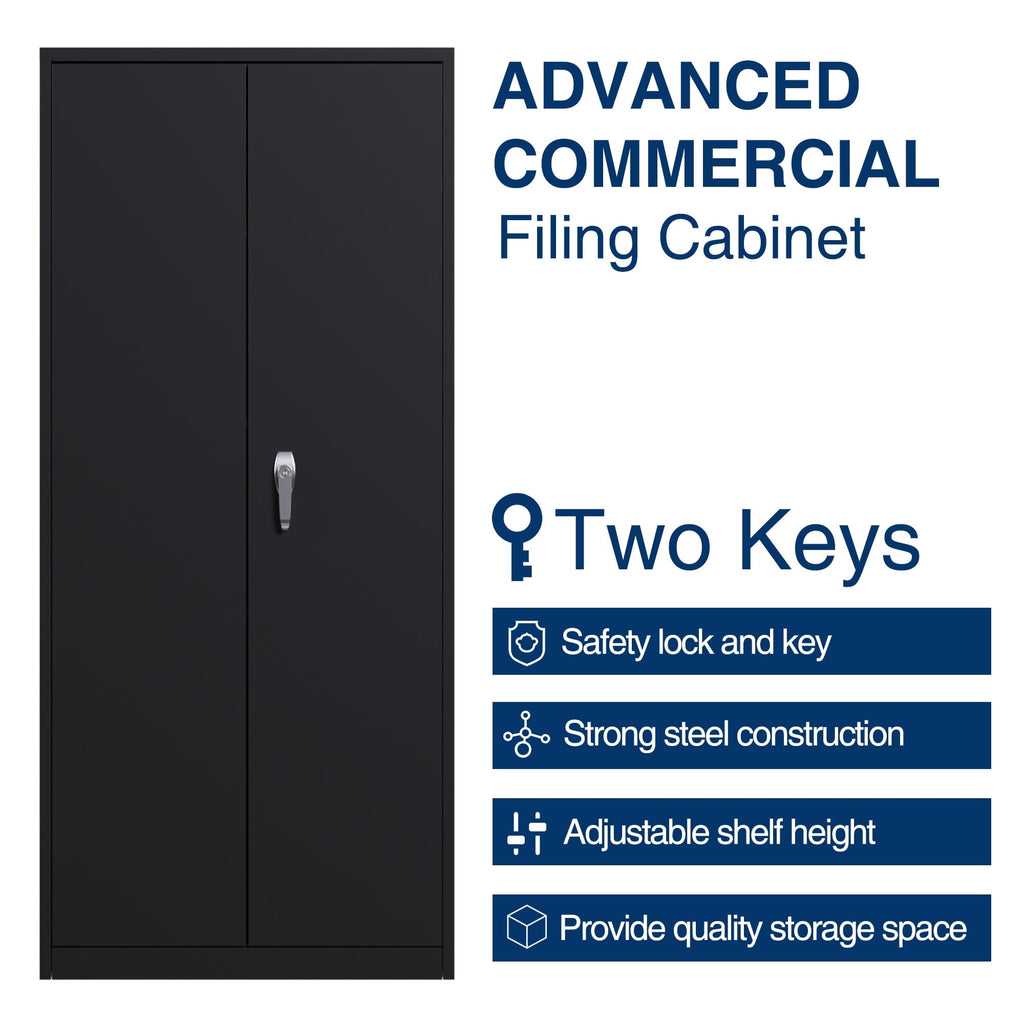GangMei 71 In Metal Storage Garage Cabinets with Locking Doors and Adjustable Shelves, Steel Storage Cabinet for Garage, Office, Classroom, Assemble Required(Black)