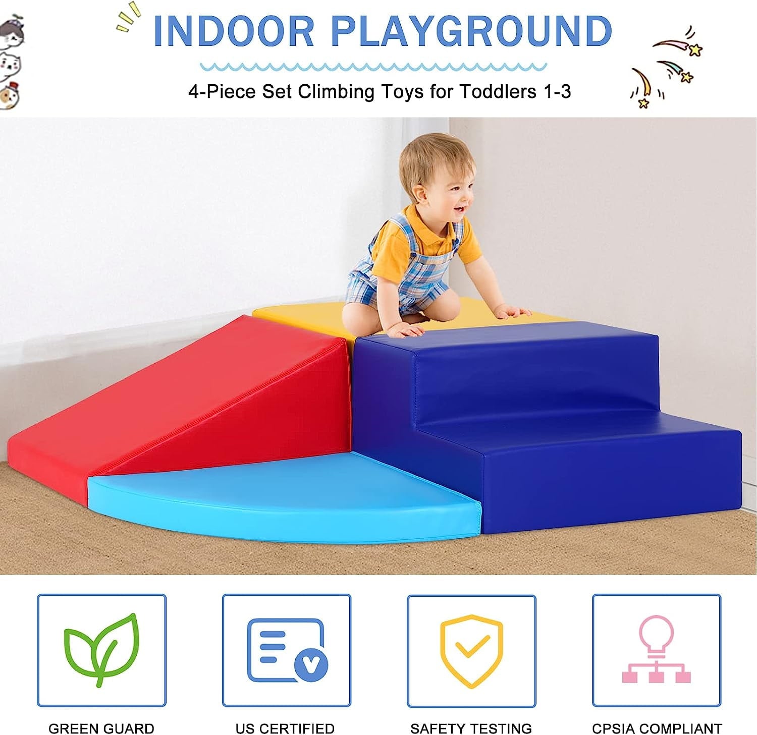 Dkelincs 4 Piece Baby Climb & Crawl Activity Play Set Safe Foam Blocks Toddler Climbing Toys Indoor
