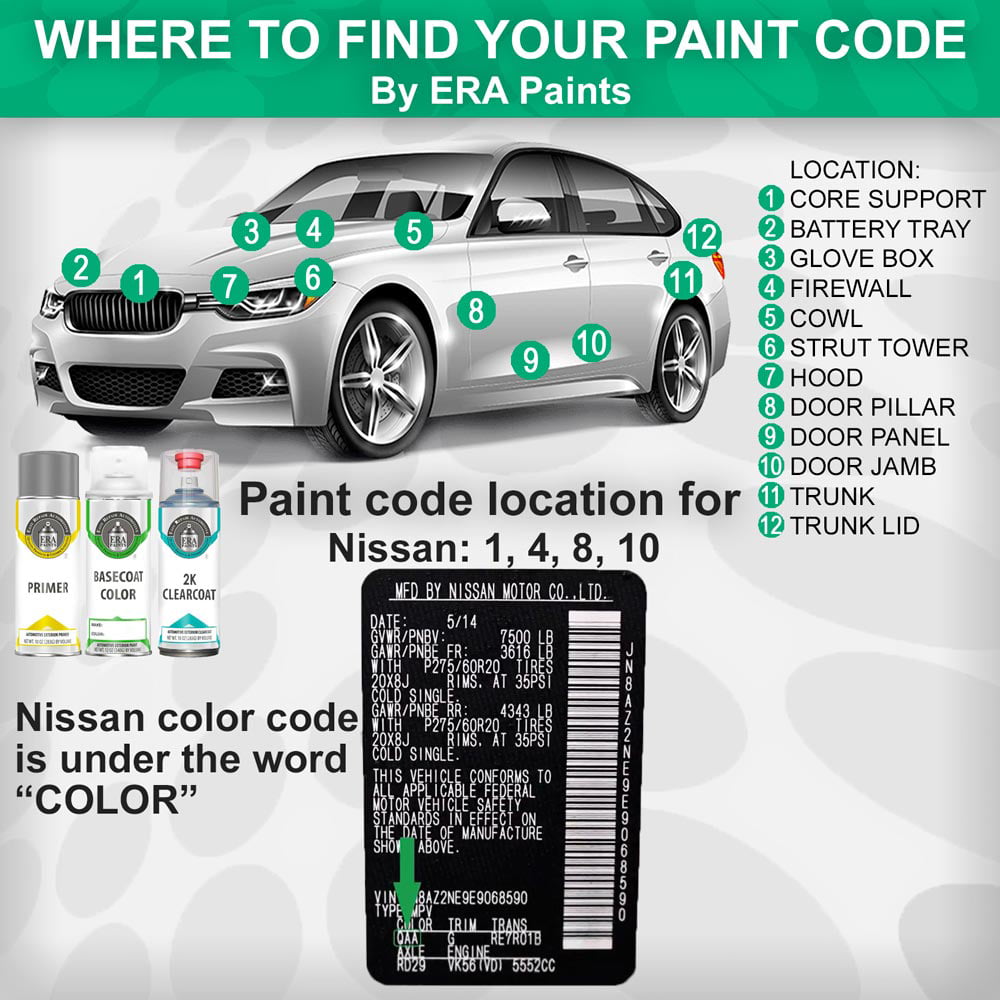 For NISSAN (21A/732 - Black Pearl) Exact Match Gloss Spray Paint - Pick Your Color