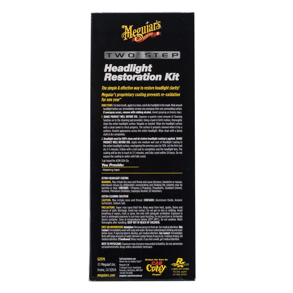 Meguiar's Two Step Headlight Restoration Kit, Clear – Cleaning Solution, 4 Count (1 Pack)