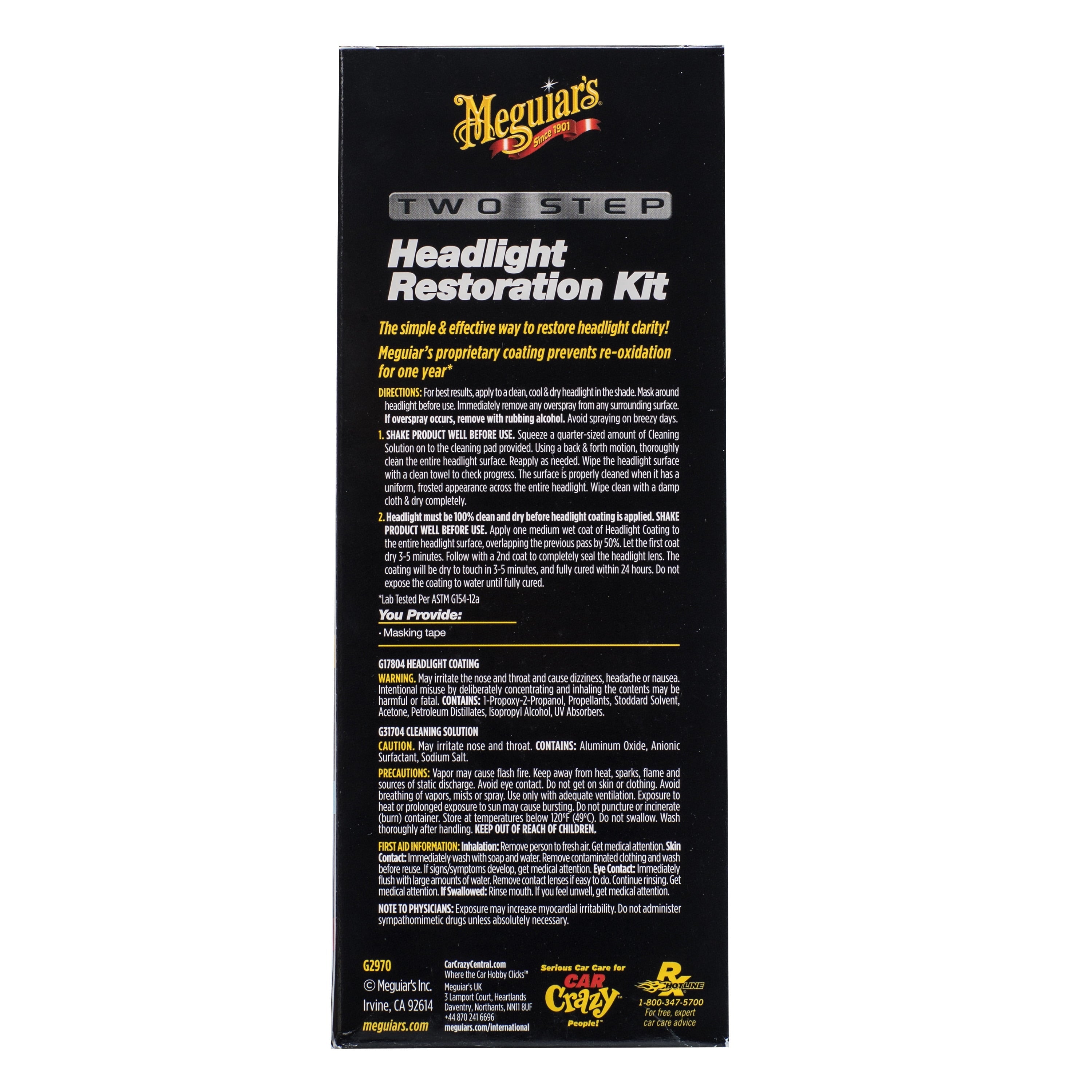 Meguiar's Two Step Headlight Restoration Kit, Clear – Cleaning Solution, 4 Count (1 Pack)