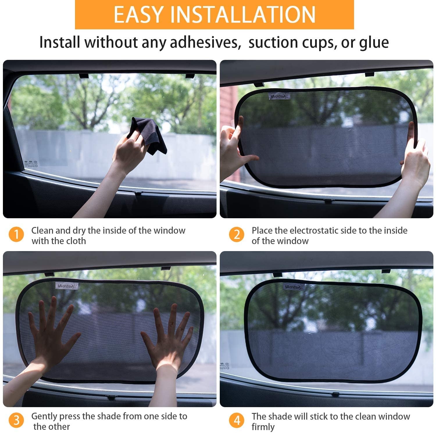 AstroAI Car Window Shade -2 Pack Semi Transparent & 2 Pack Transparent- 20" x 12" Side Car Window Fit SUV and Most Cars