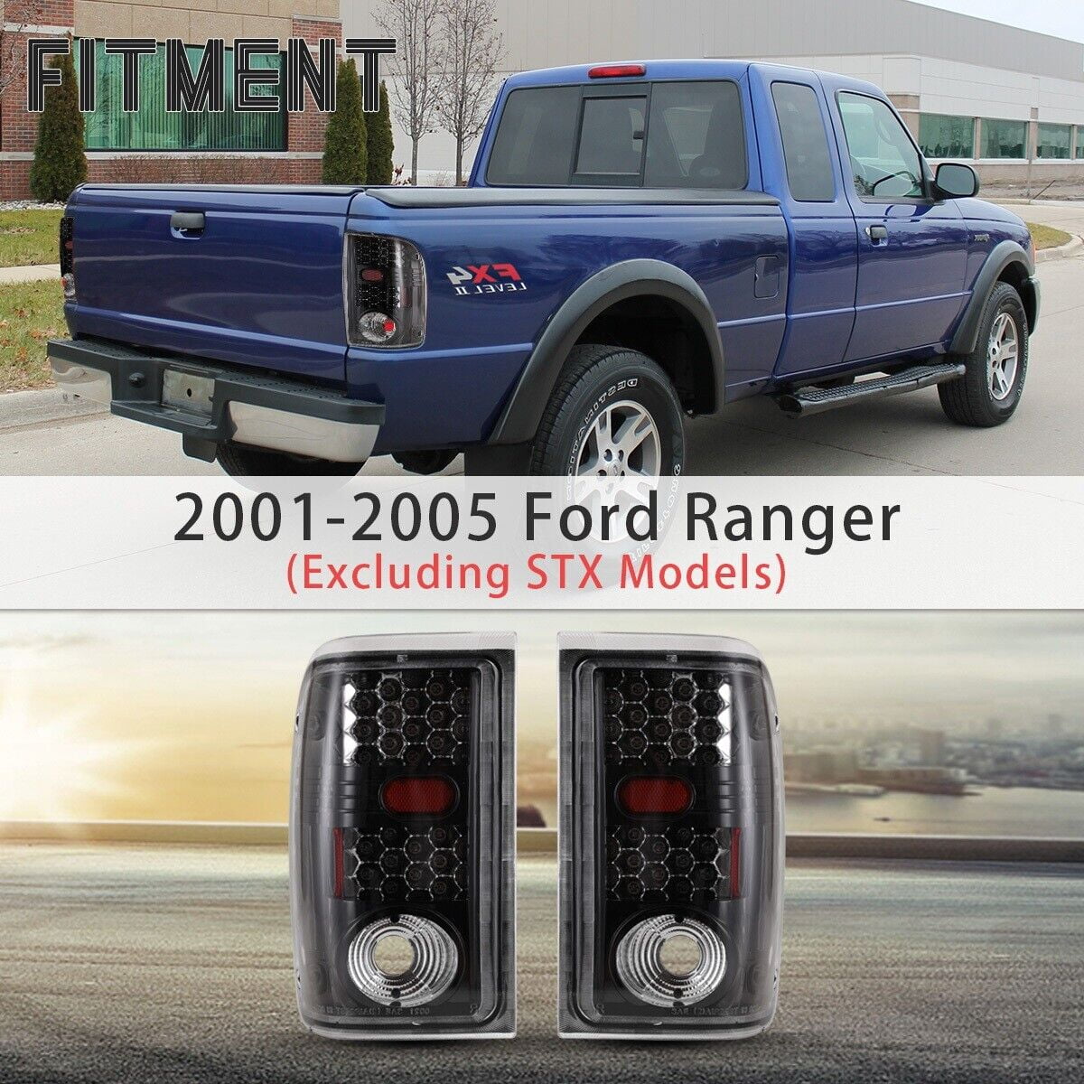 Winjet Pair Tail Lights Assembly for 2001 2002 2003 2004 2005 Ford Ranger Taillights, Rear Lamp Replacement w/Led Turn Signal, Reverse, Running and Brake Lights(Clear Lens)