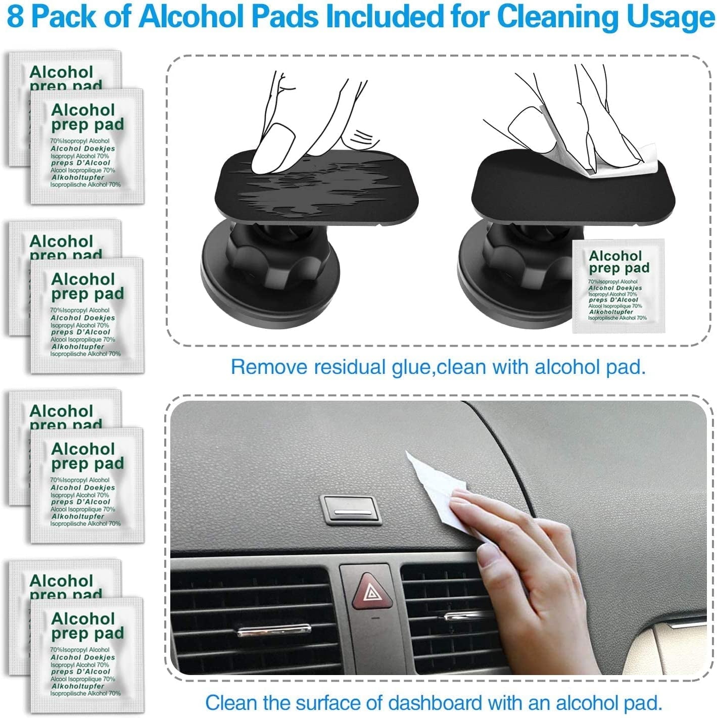 8pcs Sticky Adhesive Replacement for Dashboard Magnetic Phone Mount Holder & Windshield Dash Cam