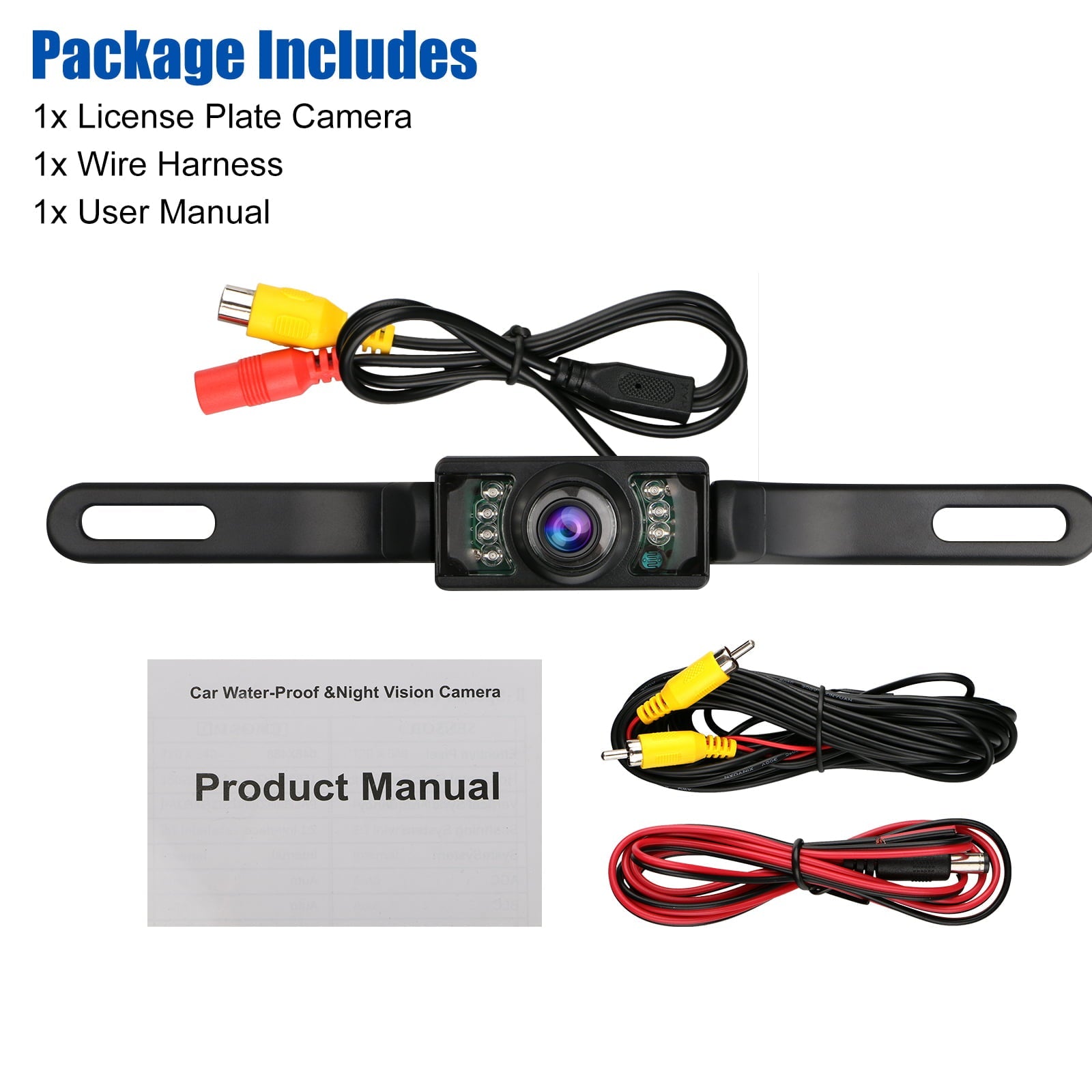 Car Rear View Camera, TSV Backup Camera for Car, HD Reversing Camera with Night Vision, Crystal Night Vision, 170° Wide Angle, IP67 Waterproof License Plate Reverse Camera for Truck Trailer SUV