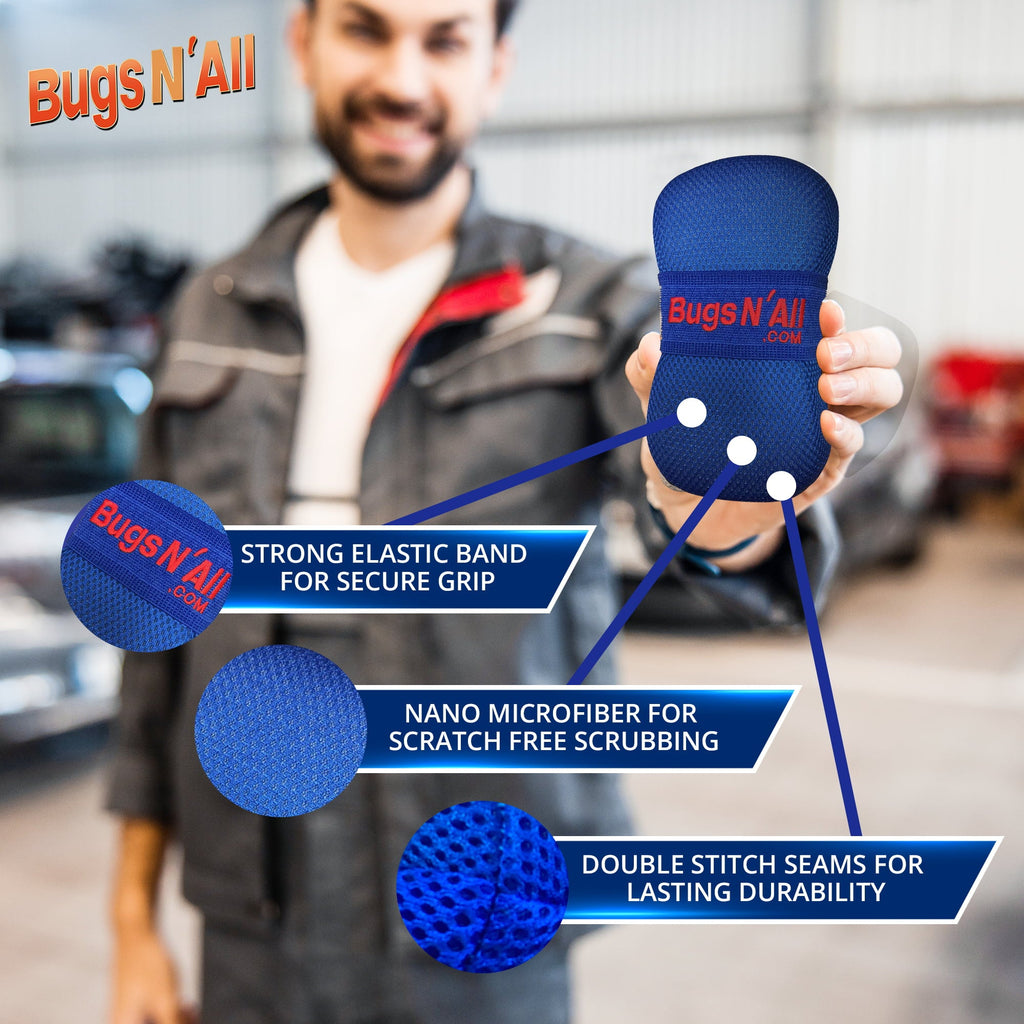 Bugs N All Bug Microfiber Car Wash Sponge - Bug and Tar Remover - Automotive Cleaning Supplies, 1 Sponge