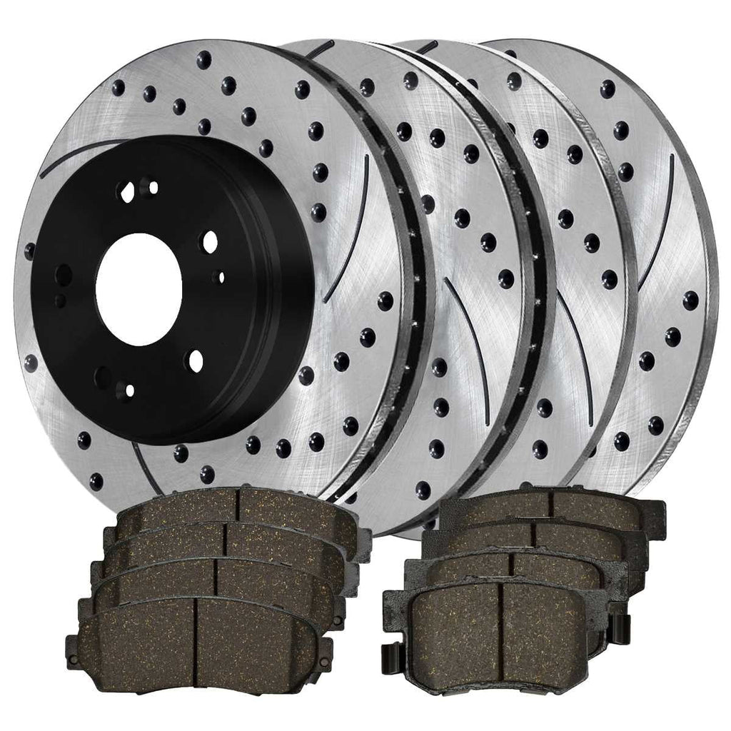 AutoShack Front and Rear Drilled Slotted Brake Rotors Black and Ceramic Pads Kit Replacement for 2007 2008 2009 2010 2011 Honda CR-V 2010-2012 Acura RDX 2.3L 2.4L 4WD FWD SCD1086PR41374