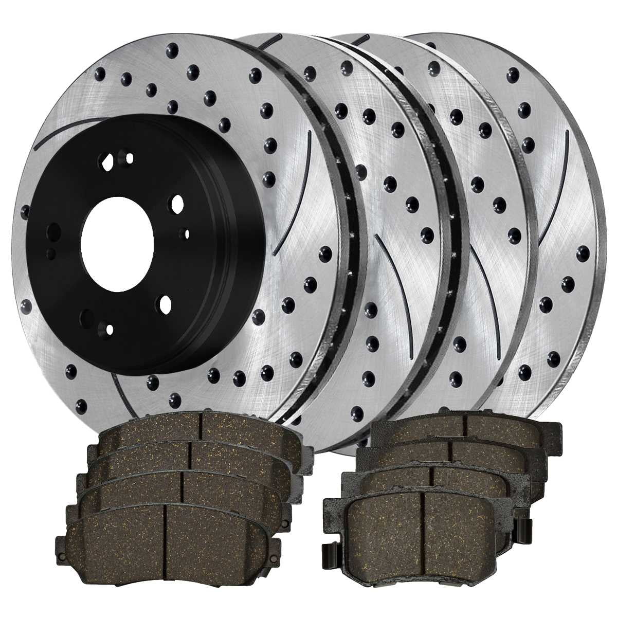 AutoShack Front and Rear Drilled Slotted Brake Rotors Black and Ceramic Pads Kit Replacement for 2007 2008 2009 2010 2011 Honda CR-V 2010-2012 Acura RDX 2.3L 2.4L 4WD FWD SCD1086PR41374