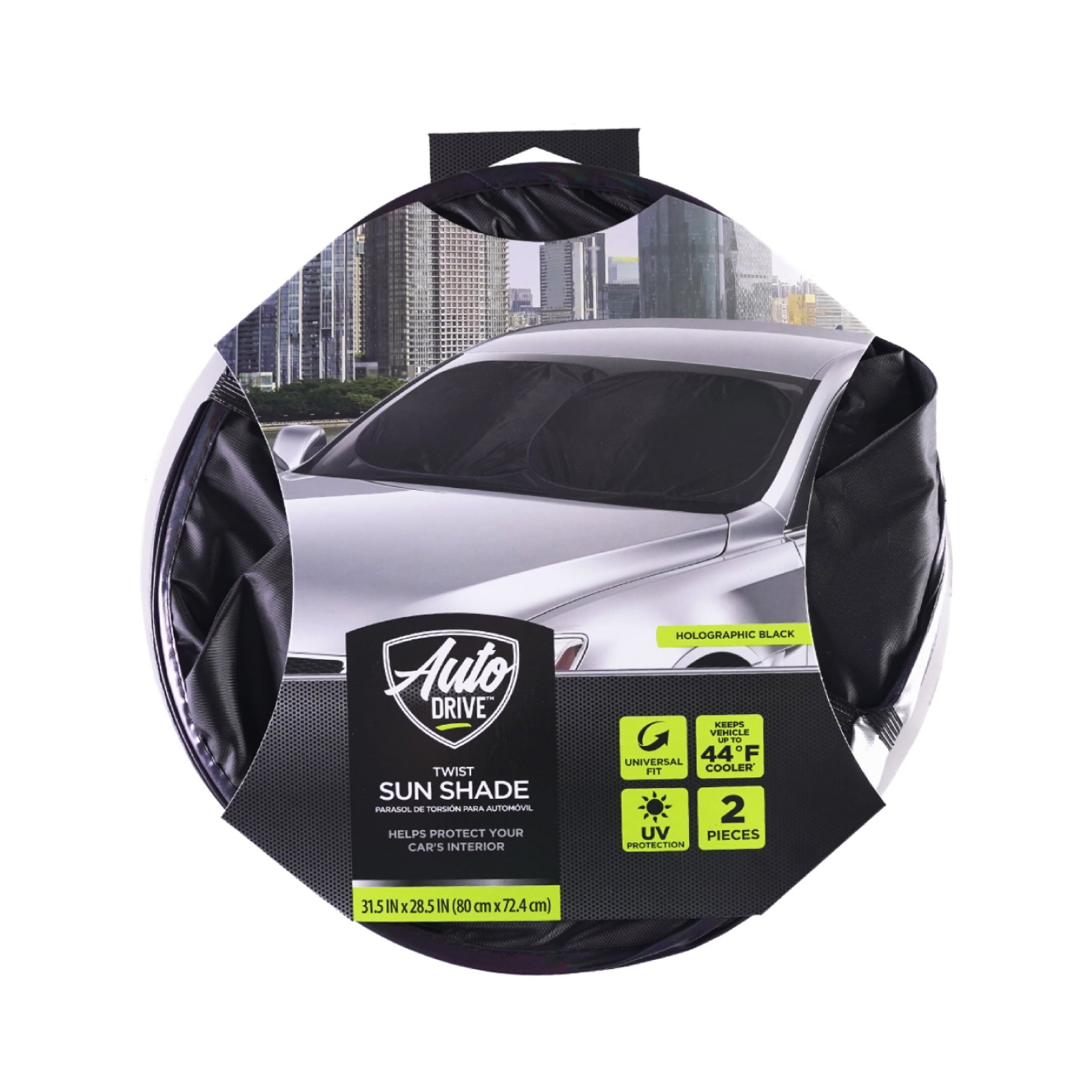 Auto Drive Black Twist Sunshade for Automotive Windshield 1 Pair, 28.5" x 31.5"