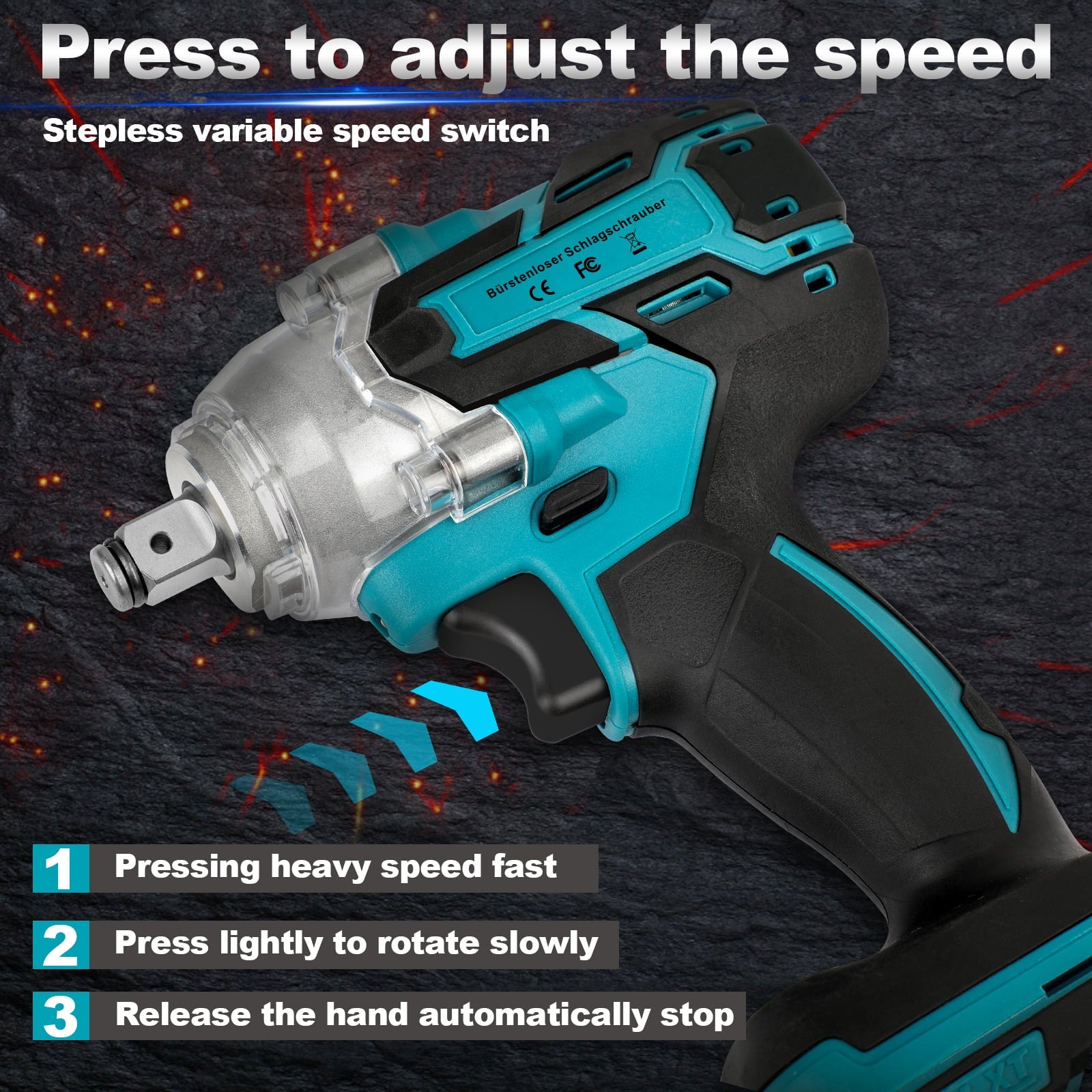 Cordless Impact Wrench Brushless Impact Wrench 1/2 inch Max Torque 550Nm 3200RPM w/ 2x 3.0 Battery 6 Sockets High Torque Power Impact Wrench for Car Home