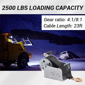 Dawot Boat Trailer Winch Hand Winch 2500lbs Heavy Duty Hook with 23ft Black Polyester Strap, Two Way Ratchet Portable Manual Winch for Trailers ATV UTV Boat Marine