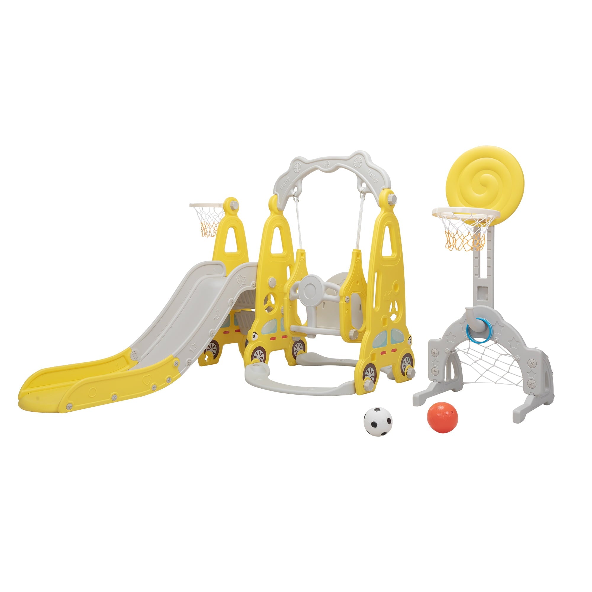 iRerts Toddler Swing Sets with Slide, 5 In 1 Toddler Slide and Swing Set, Kids Play Climber Slide Playset with Basketball Hoop, Climber Slide Playset for Indoor Backyard, Outdoor Toys for Kids 1-8 Age
