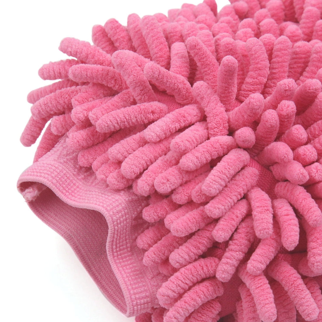 Unique Bargains Protective Microfiber Chenille Car Wash Glove Anti Scratch for Auto Vehicle Fushcia