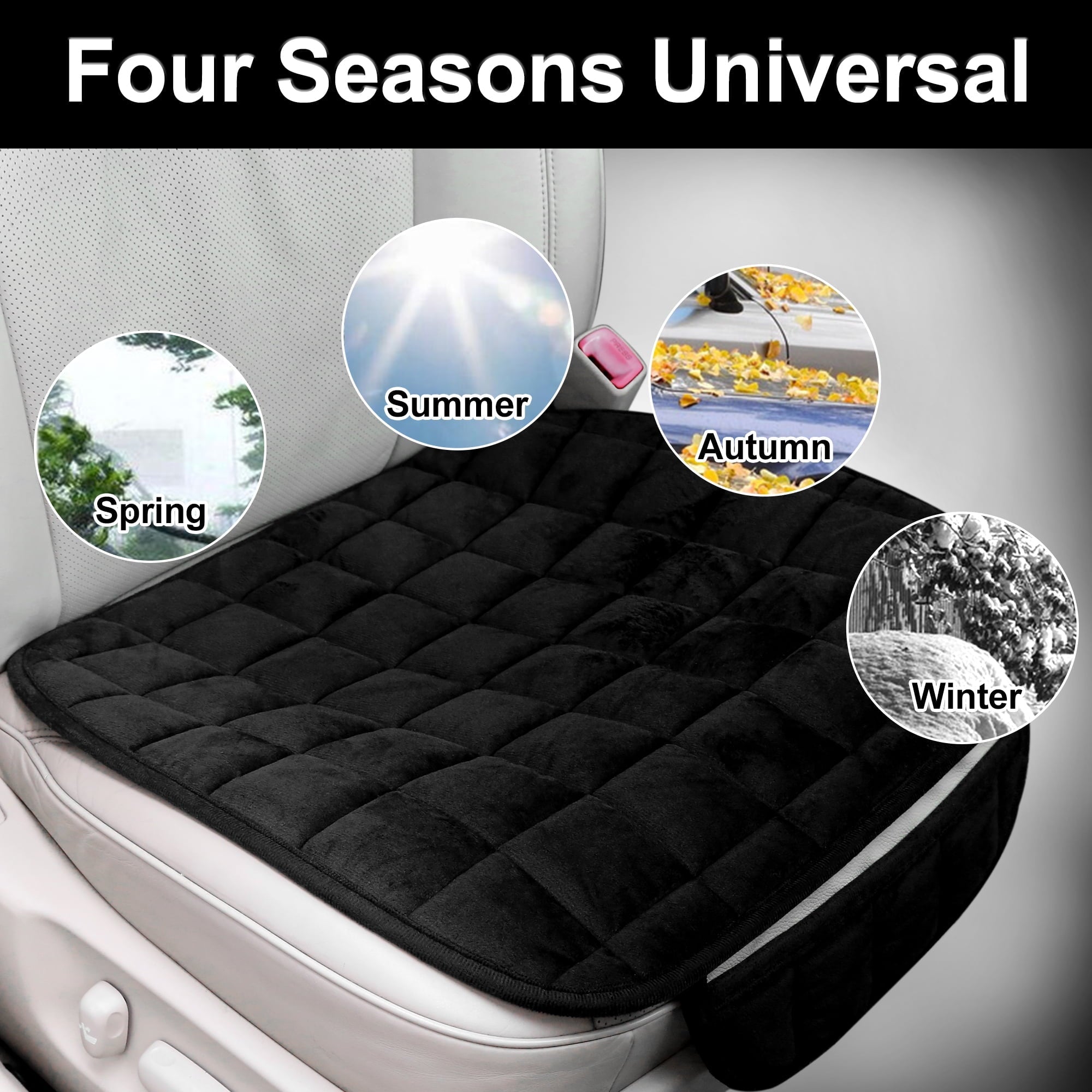 Unique Bargains 2 Pcs Front Car Seat Cover Breathable Plush Pad Chair Cushion for Vehicle Home Office Universal Black