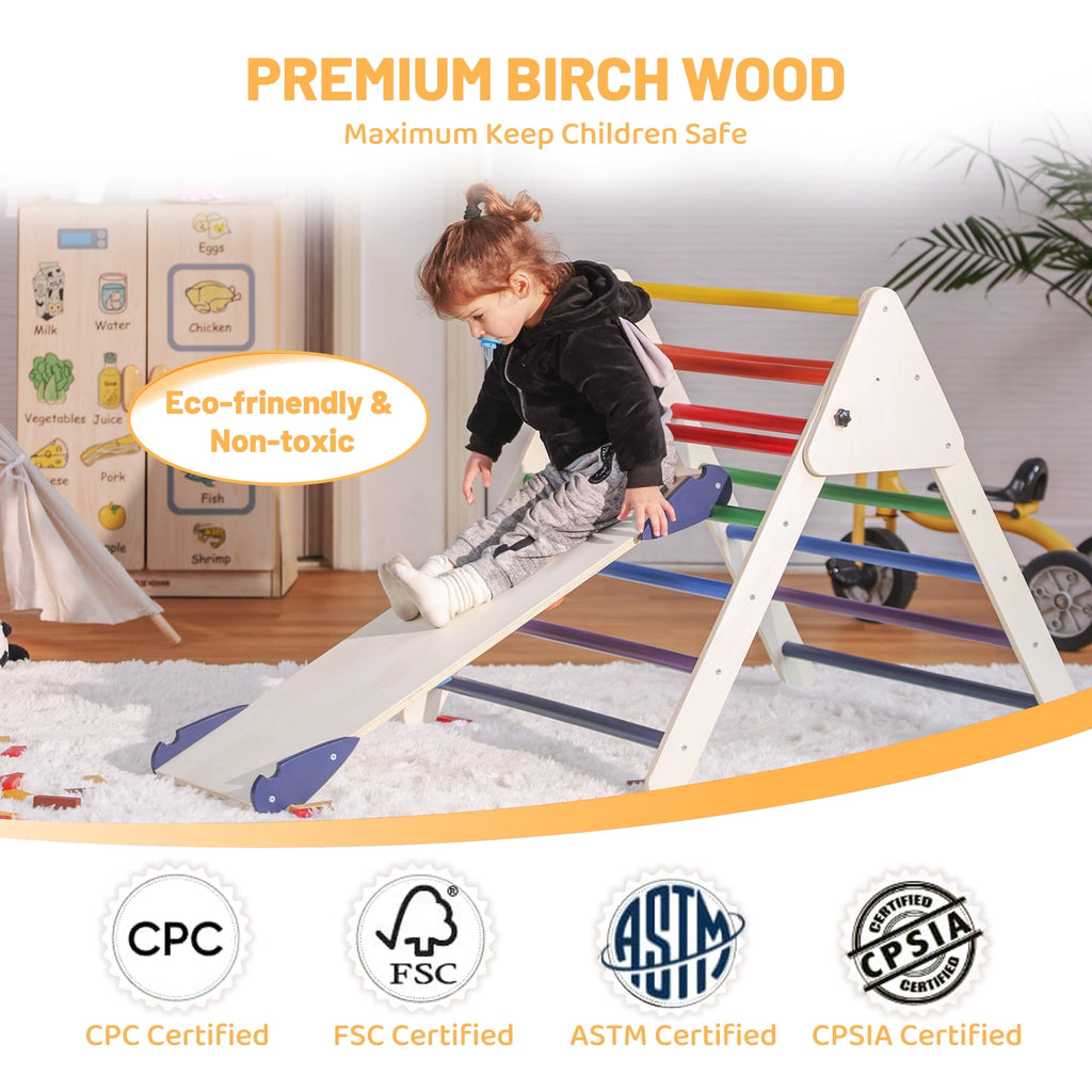 4-in-1 Wooden Pikler Climbing Triangle Foldable Pikler Triangle Ladder with Rock Climbing Ramp and Pikler Arch,Montessori Climber Ladder Slide,Playground for Toddlers and Kids 18m-6yrs