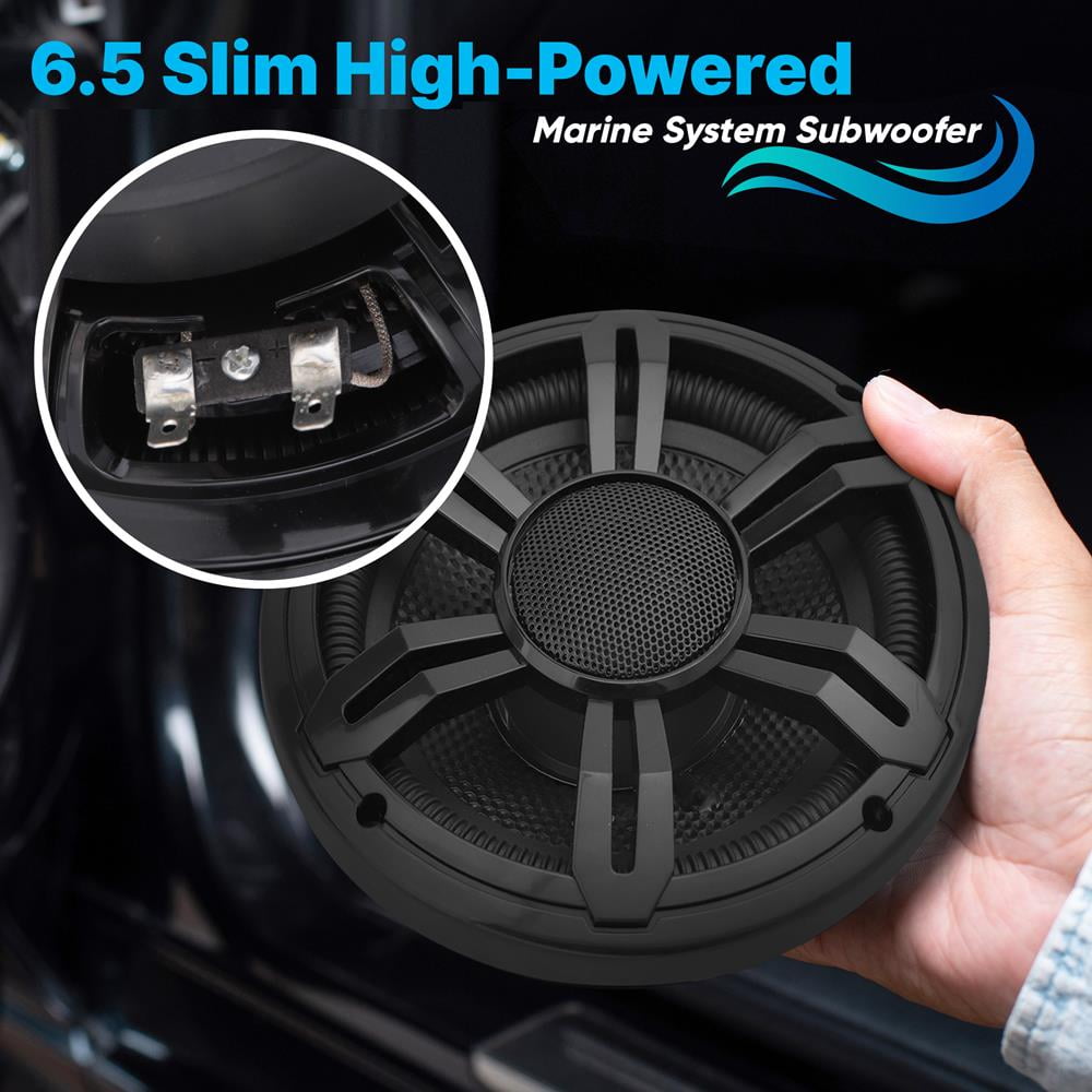 Pyle 6.5” Slim Marine Subwoofer - 150W 4 Ohm Waterproof Car Component Speaker System (Black)