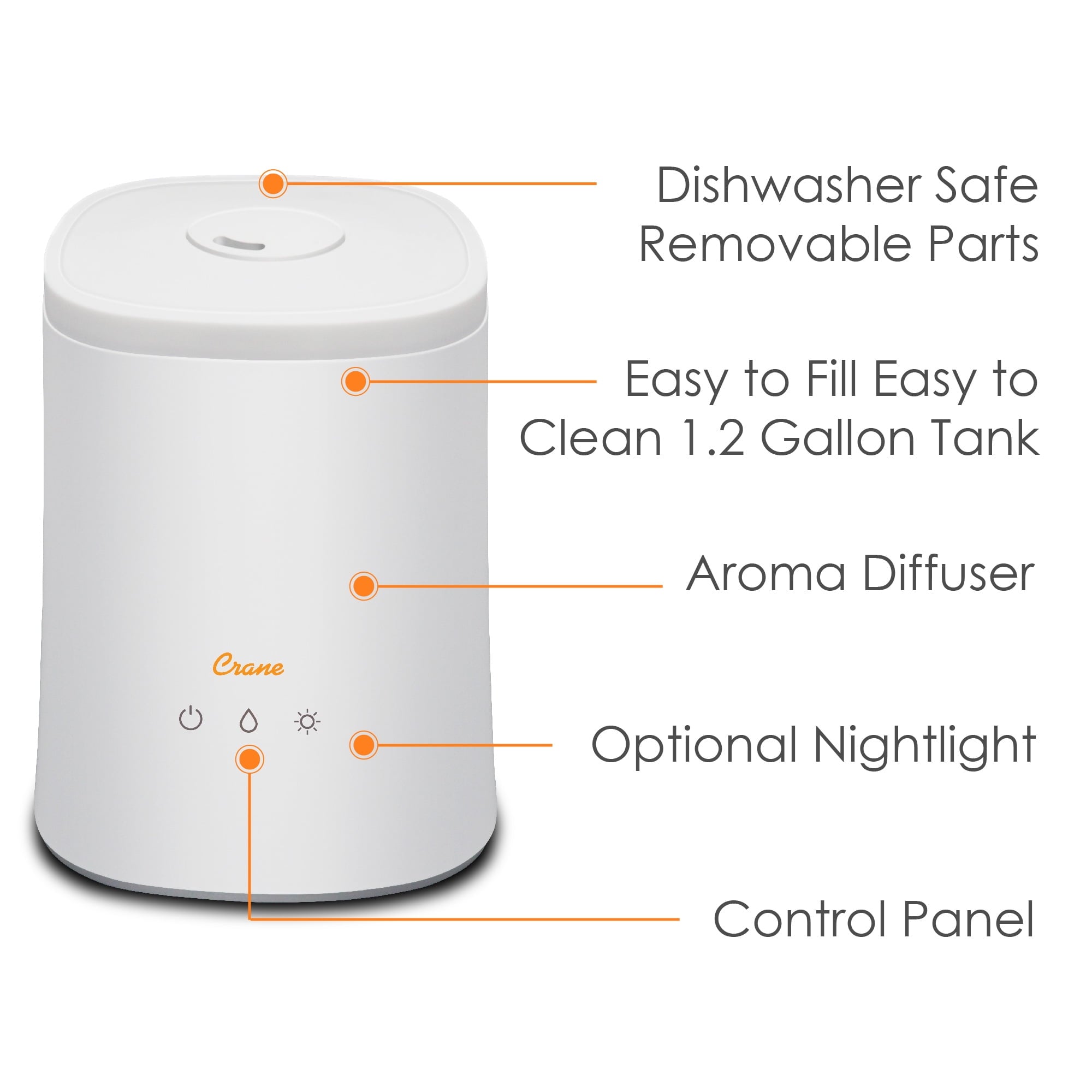 Crane USA 1.2 Gallon 2-in-1 Ultrasonic Cool Mist Top Fill Humidifier & Aroma Diffuser for medium to large rooms up to 500 sq ft