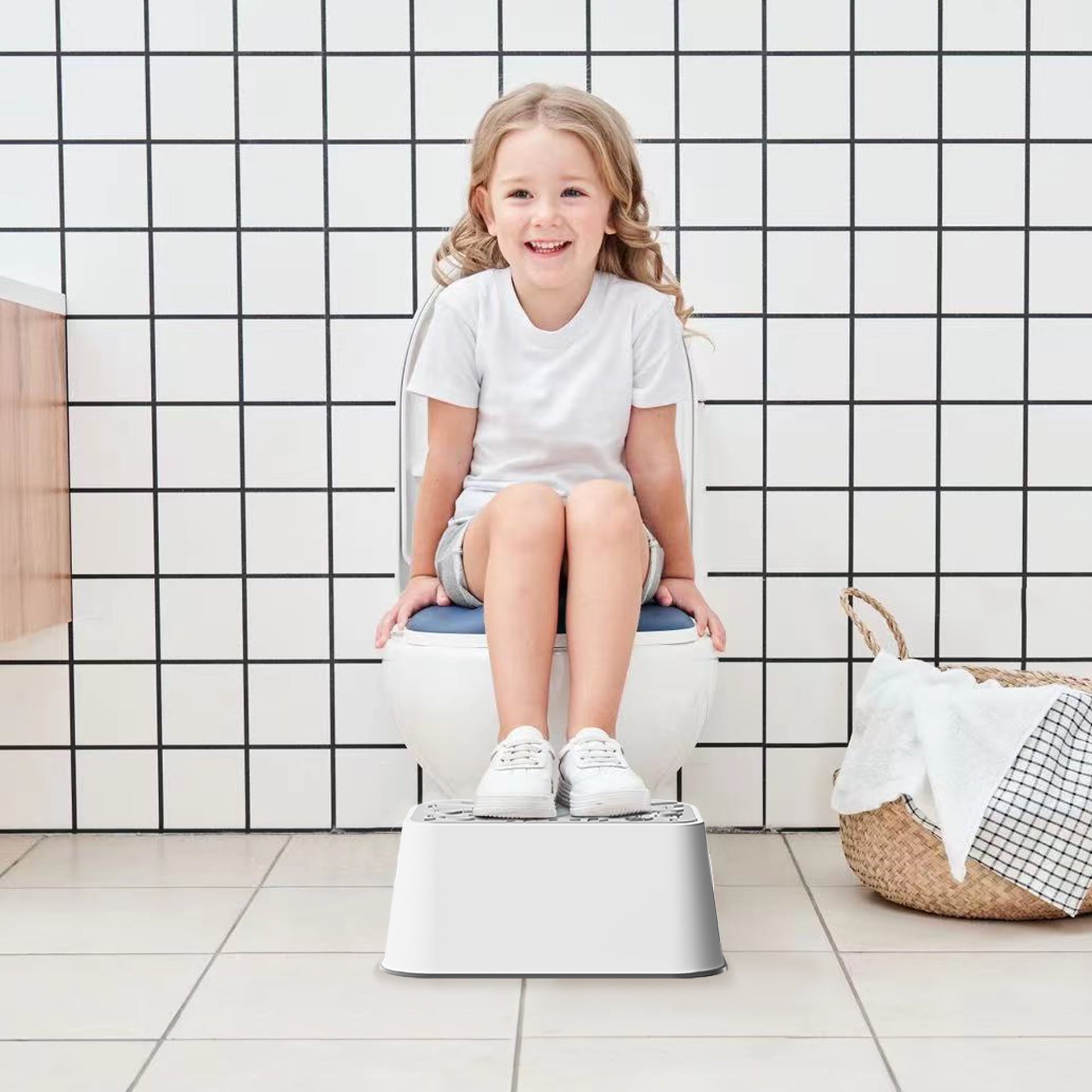 Uncle Wu Kids Step Stool - Potty Training Stool - Slip-Resistant Surface One Step Stool for Kids/Adult (Gray White)