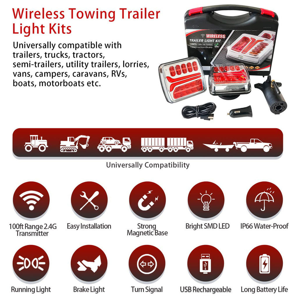 Wireless Magnetic Tow Light Kit, Rechargeable Battery Tow Trailer Lights Kit for Trailers, Trucks, Campers,and Boats