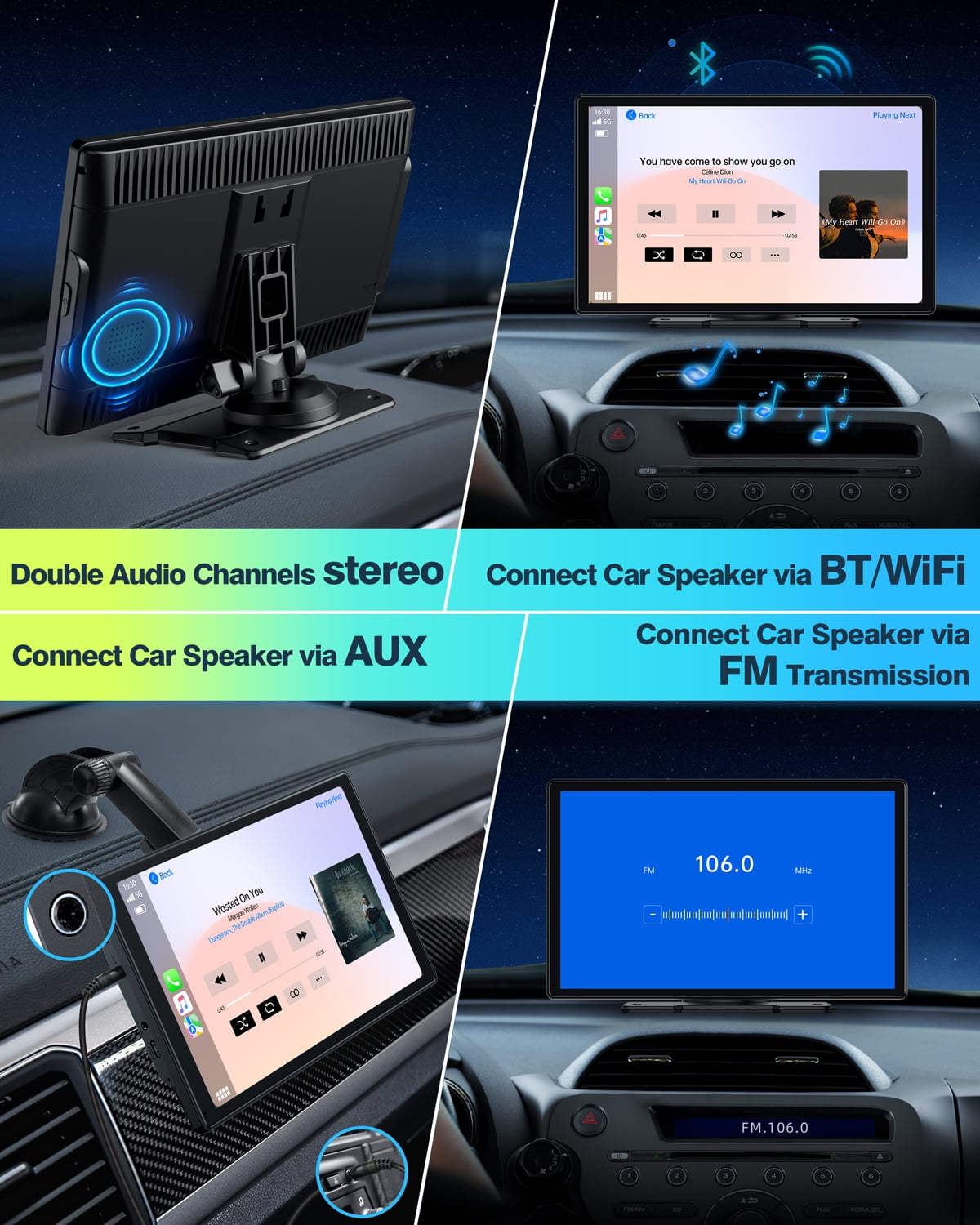 Lamtto 9" inch Touchscreen Wireless Car Stereo, Portable Apple Carplay Car Radio Receiver GPS