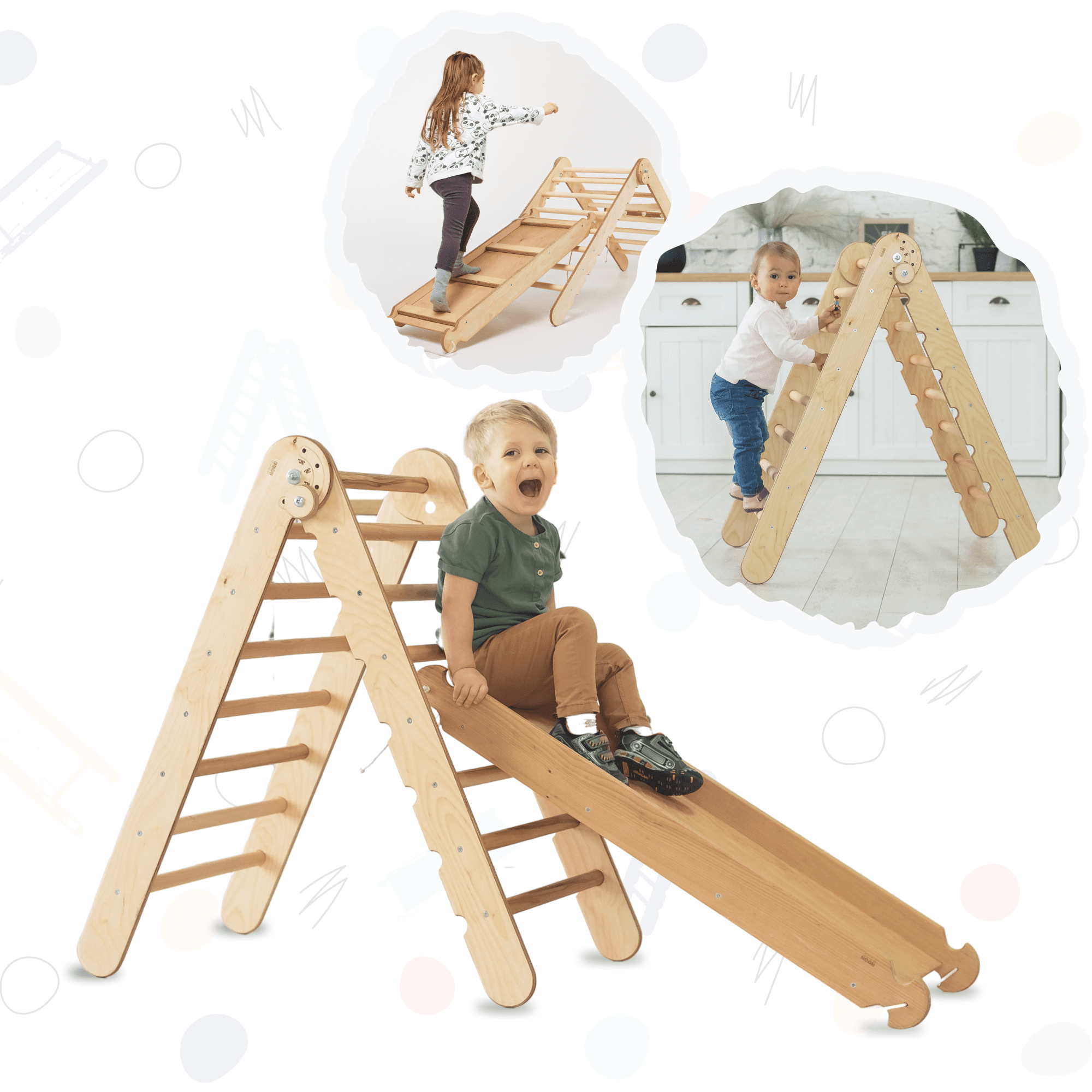Toddler Indoor Play Equipment 2in1: Foldable Triangle Ladder and Slide/Climbing Board - Montessori Playground for Kids and Babies