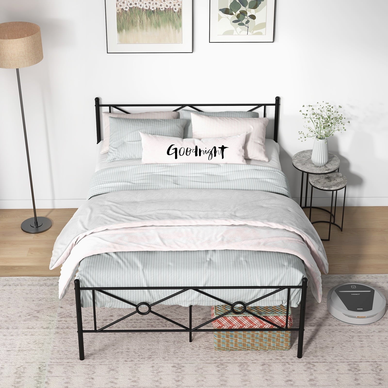 Infans Full Size Metal Platform Bed Frame w/ Headboard Mattress Foundation Black
