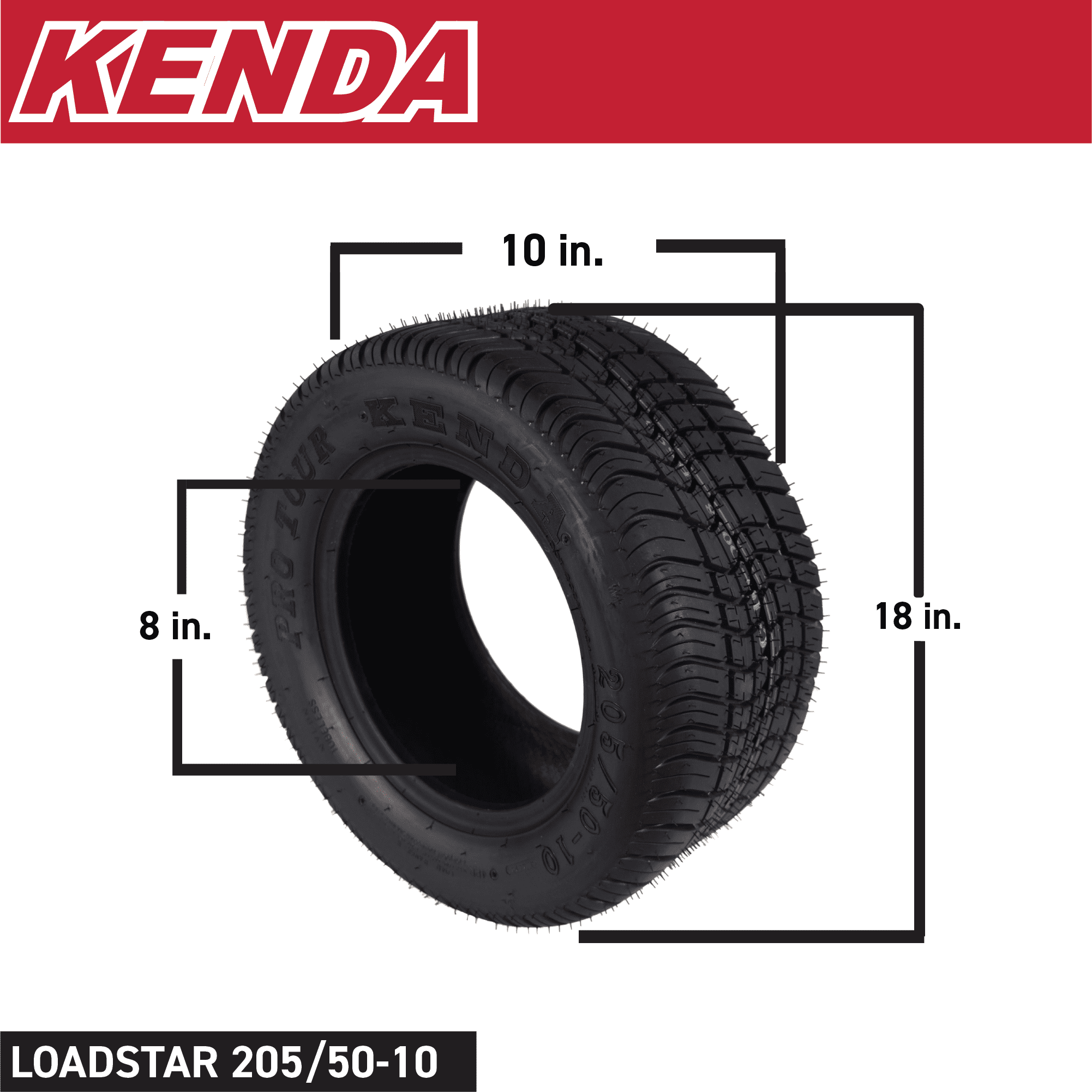 Kenda 277010N4 205/50-10 Pro Tour 4 Ply Tubeless Golf Cart Tires 4 Pack