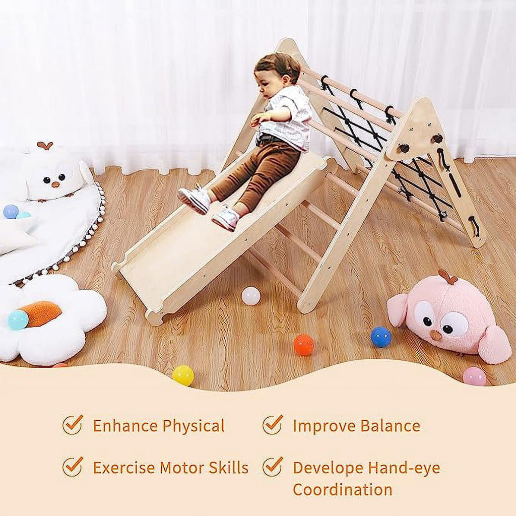 Toddler Indoor Gym Playset, 2-in-1 Wooden Climbing Toys, Triangle Folding Climbing for Climbing & Sliding for Boys and Girls,18M+