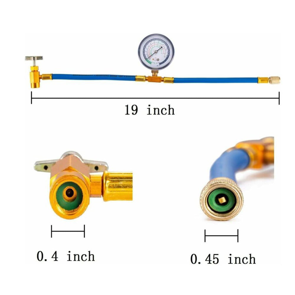Bullet Piercing Tap Valve Kit R134A Charging Hose Can Tap with Gauge R-12/R-22