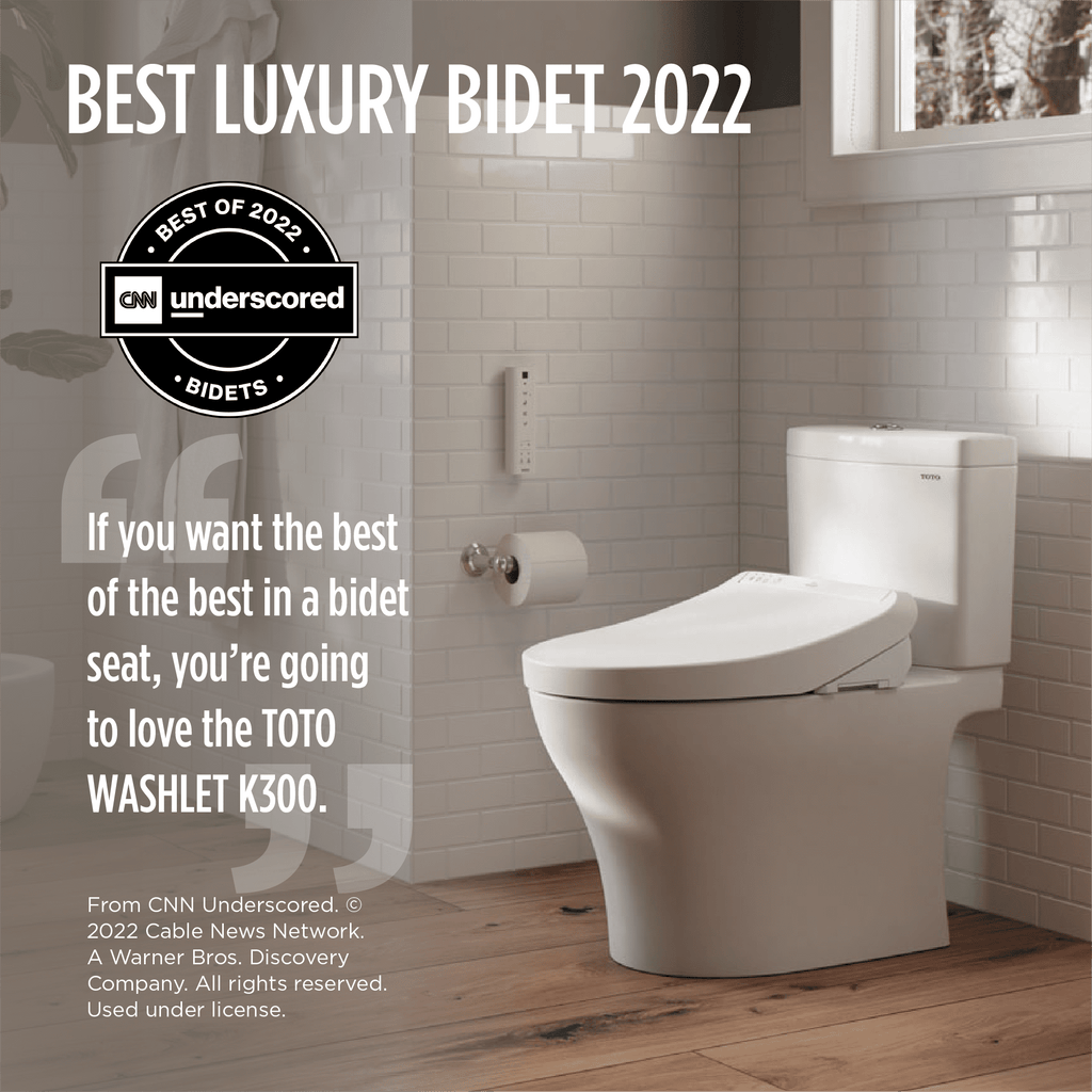 TOTO® WASHLET® K300 Electronic Bidet Toilet Seat with Instantaneous Water Heating, PREMIST and EWATER+ Wand Cleaning, Elongated, Cotton White - SW3036R#01