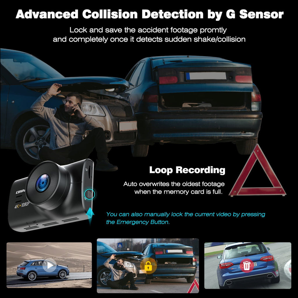 4K Dash Cam Front Rear Car Camera with Night Vision, Campark 3" IPS Screen Supercapacitor Camera for Car, with Parking Monitoring, Loop Recording, G-Sensor, Screen Saver