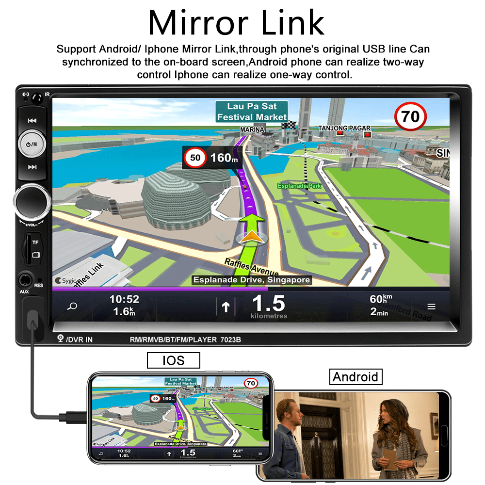 Podofo 12V Double 2 DIN Car Stereo Radio 7" HD MP5 Touch Screen Digital Display Car Video Player with Bluetooth Mirror Link Multimedia Auto SD USB FM AUX Function, with 4 LED Rearview Camera