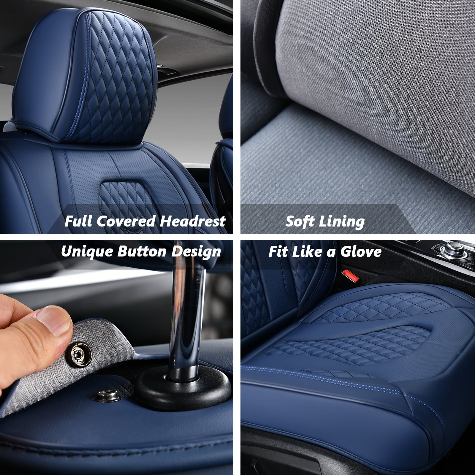 Coverado 2 Seats Blue Front Car Seat Covers, Premium Leatherette Auto Seat Cushions Luxury Interior, Waterproof UV-Resistant Seat Protectors Universal Fit for Most Cars, SUVs and Trucks