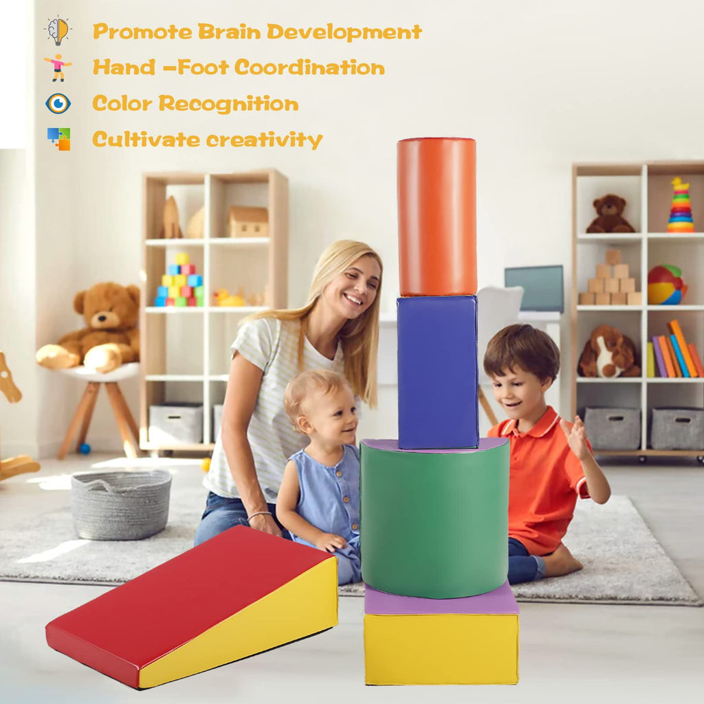 Kinder King Climb Foam Block for Toddler, 5Pcs Baby Foam Climb and Crawl Play Toy Set Indoor, Crawling and Sliding, Red & Yellow