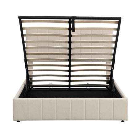 Churanty Hydraulic Storage Bed Frames Full Size Platform Bed with Upholstered Headboard,Beige
