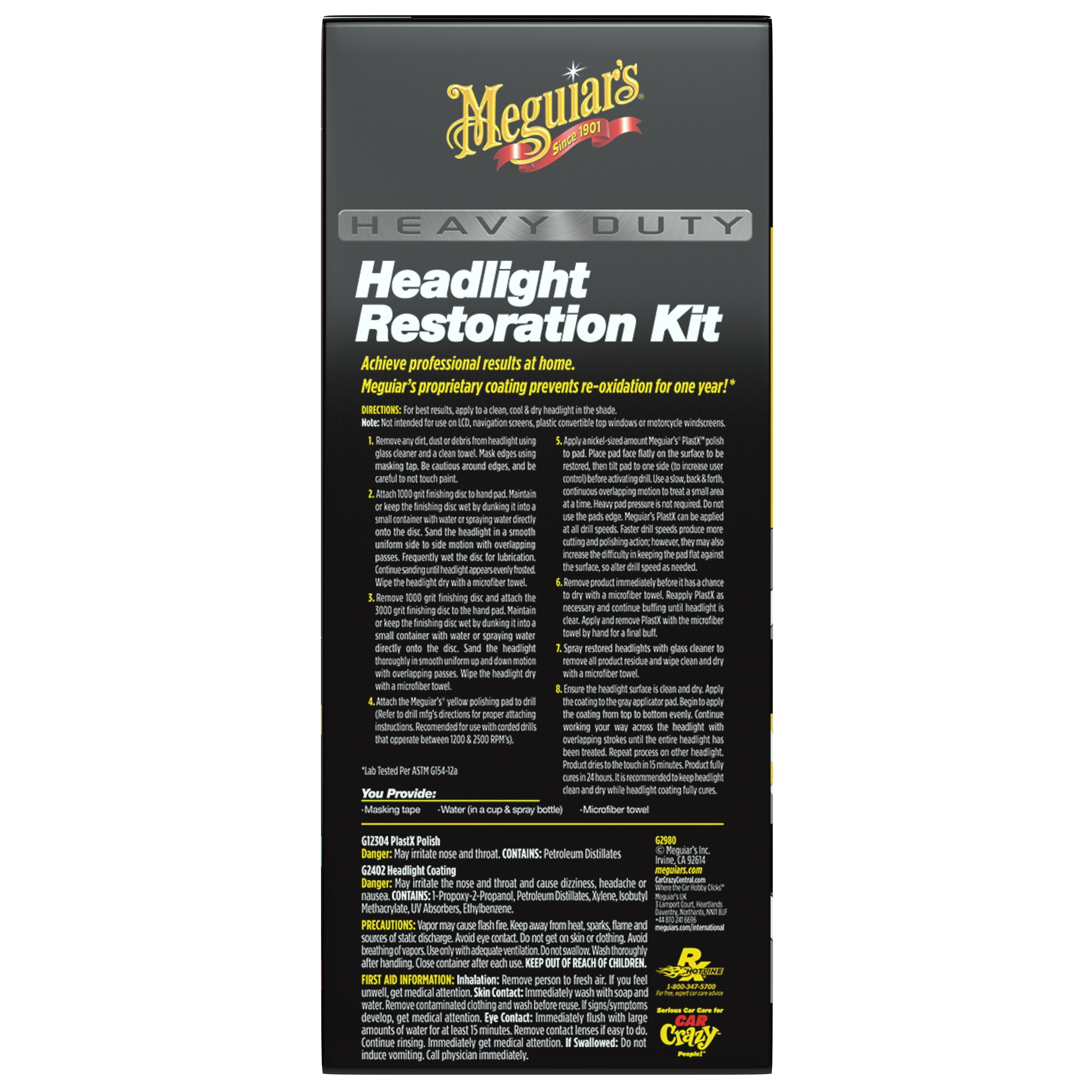 Meguiar's Heavy Duty Headlight Restoration Kit, G2980, 1 Pack