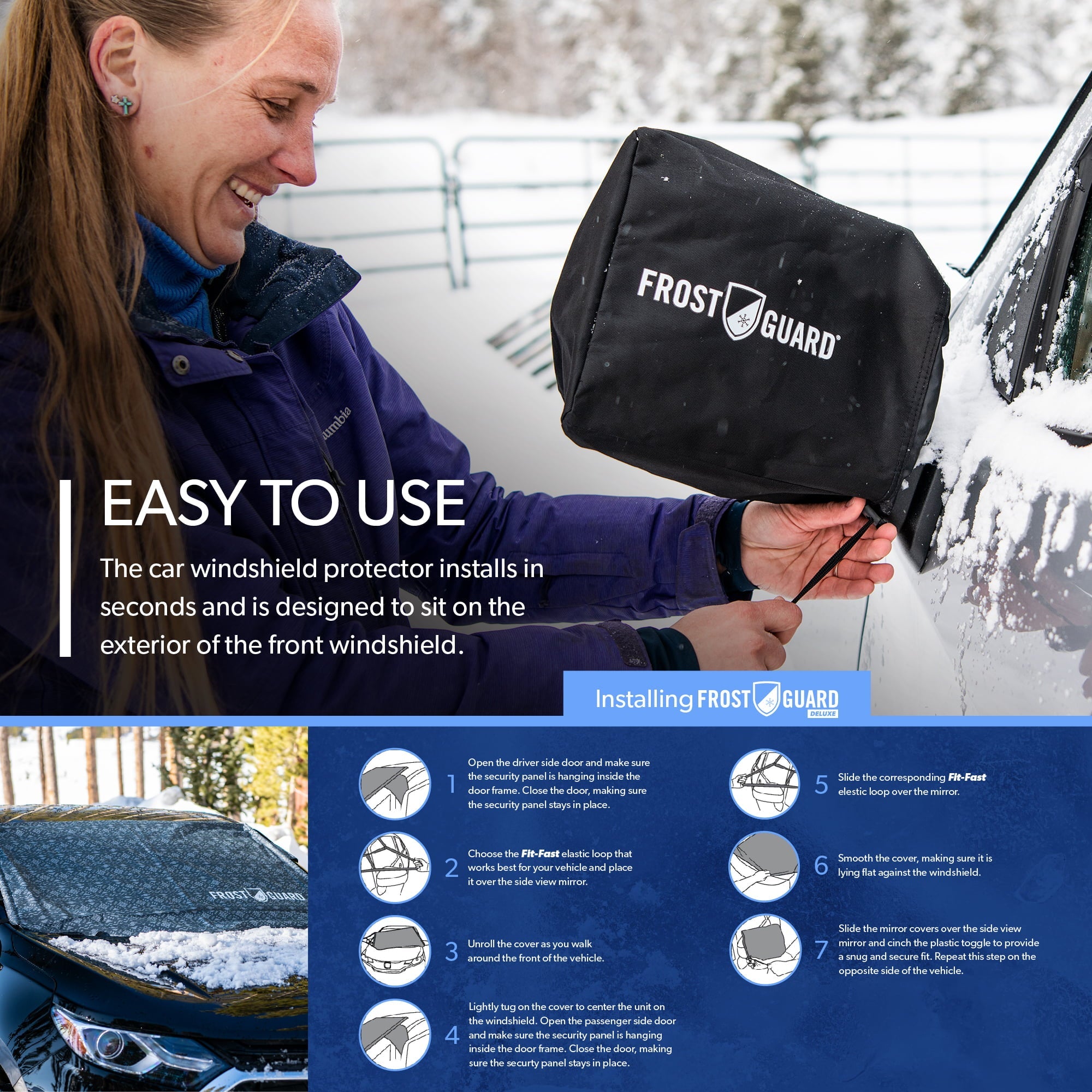 FrostGuard Deluxe Full-Coverage Car Windshield Cover for Ice/Snow, Sweater, 41" x 59"