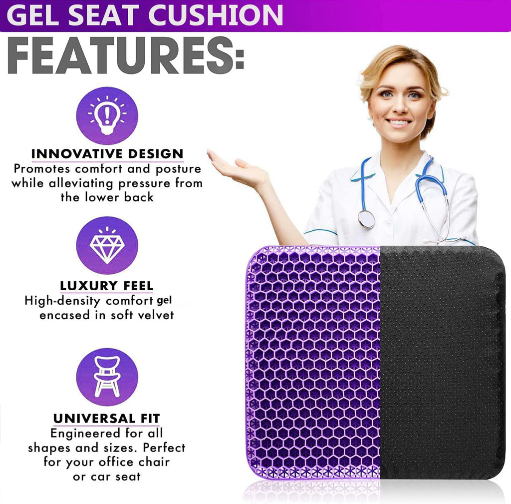 Gel Enhanced Seat Cushion for Long Sitting - Double Thick Honeycomb Breathable Design Egg Seat Cushion with Non-Slip Cover - Office Chair Car Cooling Seat Cushion - Computer Desk Pain Relief Pad