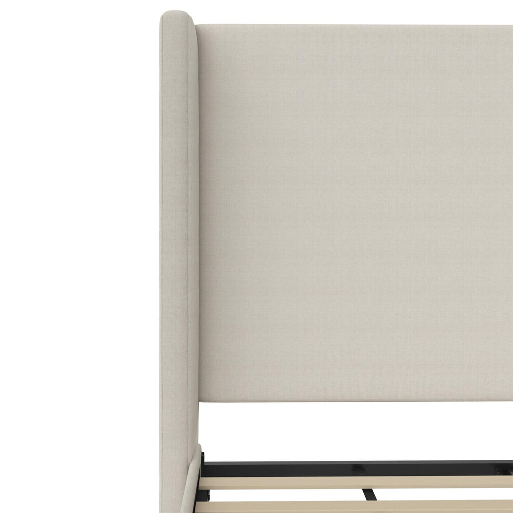DHP Eveline Upholstered Platform Bed Frame with High Wingback Headboard, Queen, Textured Ivory Canvas