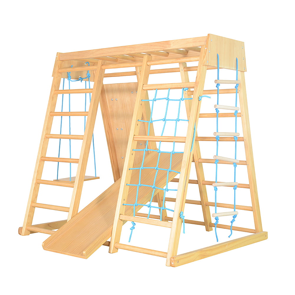 JOYMOR Indoor 7-in-1 Kids Climb Playset, Toddler Wooden Climber Gym Playground