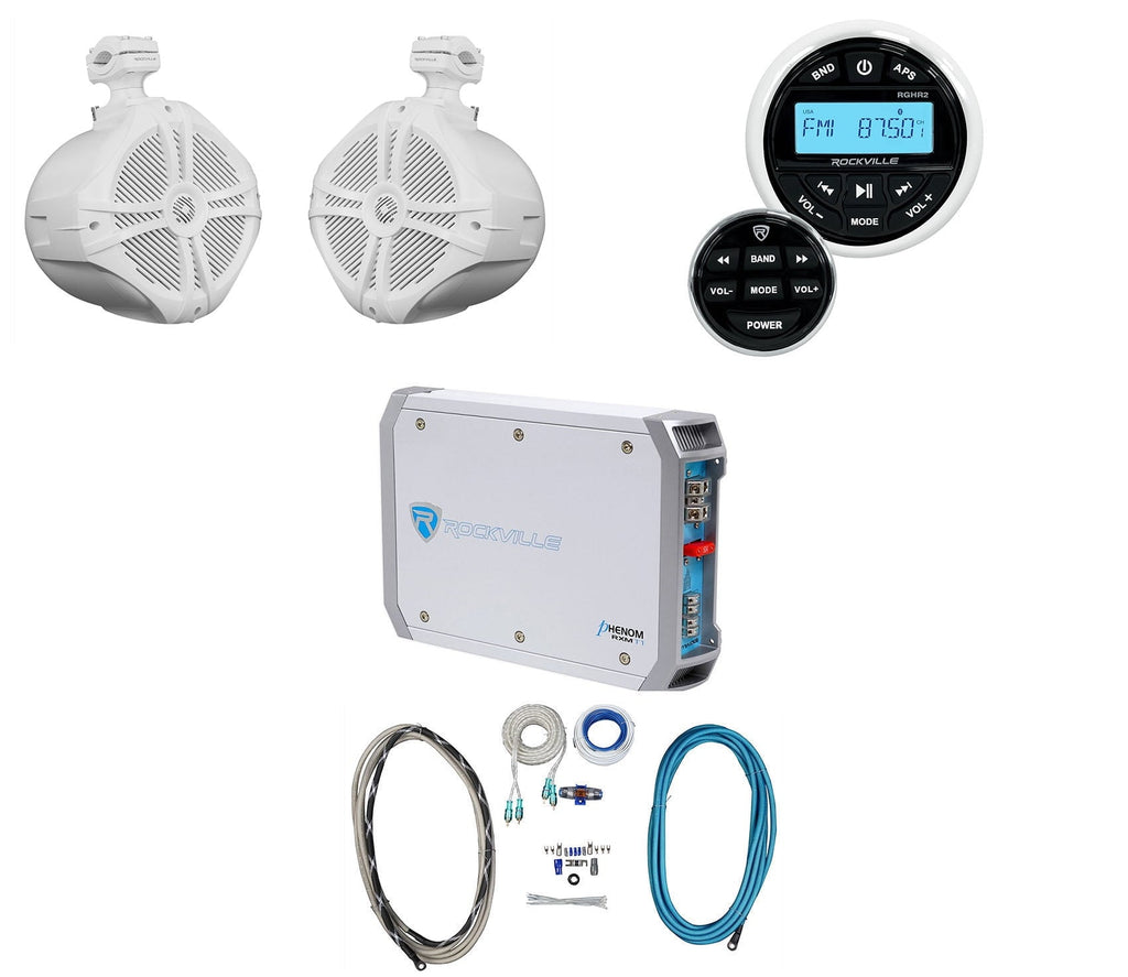 Rockville RGHR2 Marine Bluetooth Receiver+Remote+8" Wakeboards+2Ch Amplifier+Kit