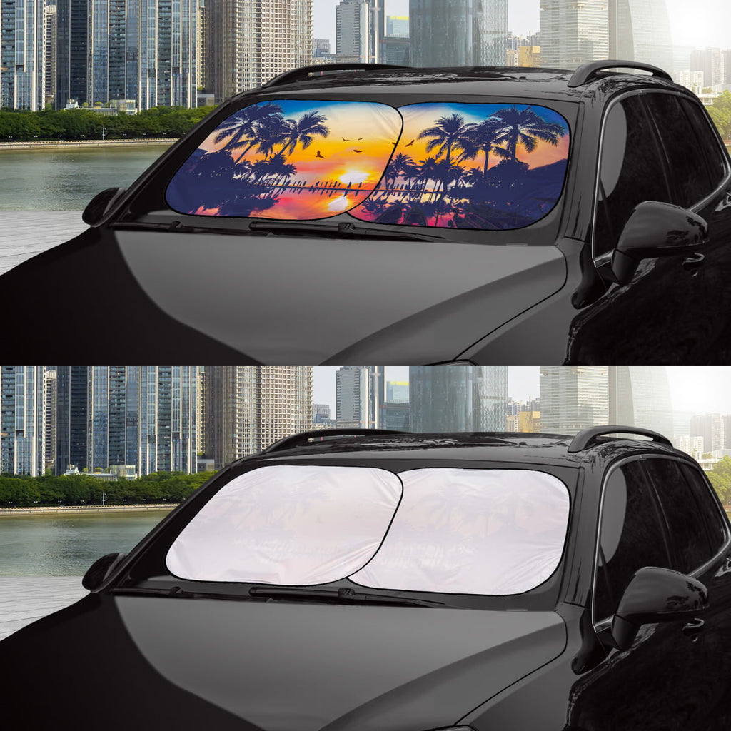 Auto Drive 2 Piece Universal Fit Most Vehicles' Windshield Super Jumbo Tropical Twist Sun Shade, 31.5" x 38"
