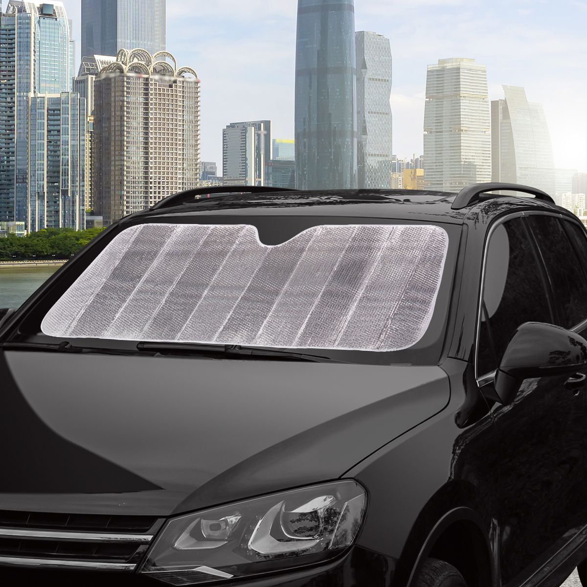 Auto Drive Universal Fit On Most Vehicles' Windshield Silver Accordion Sunshade 1 Pack, 63'' x 28.5''