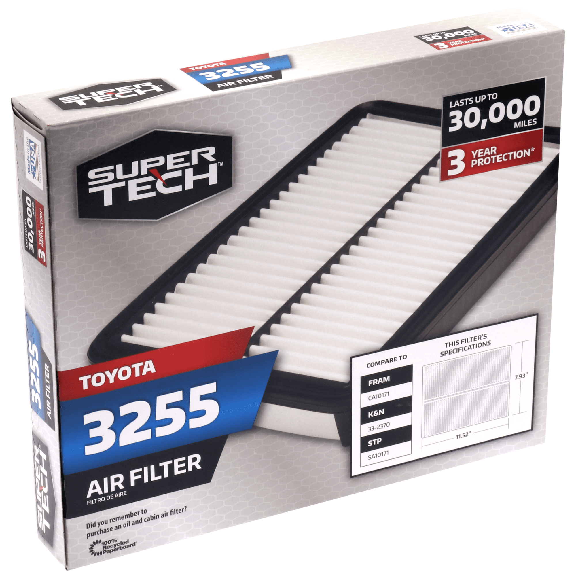 Super Tech 3255 Engine Air Filter, Replacement for Select Toyota Vehicles