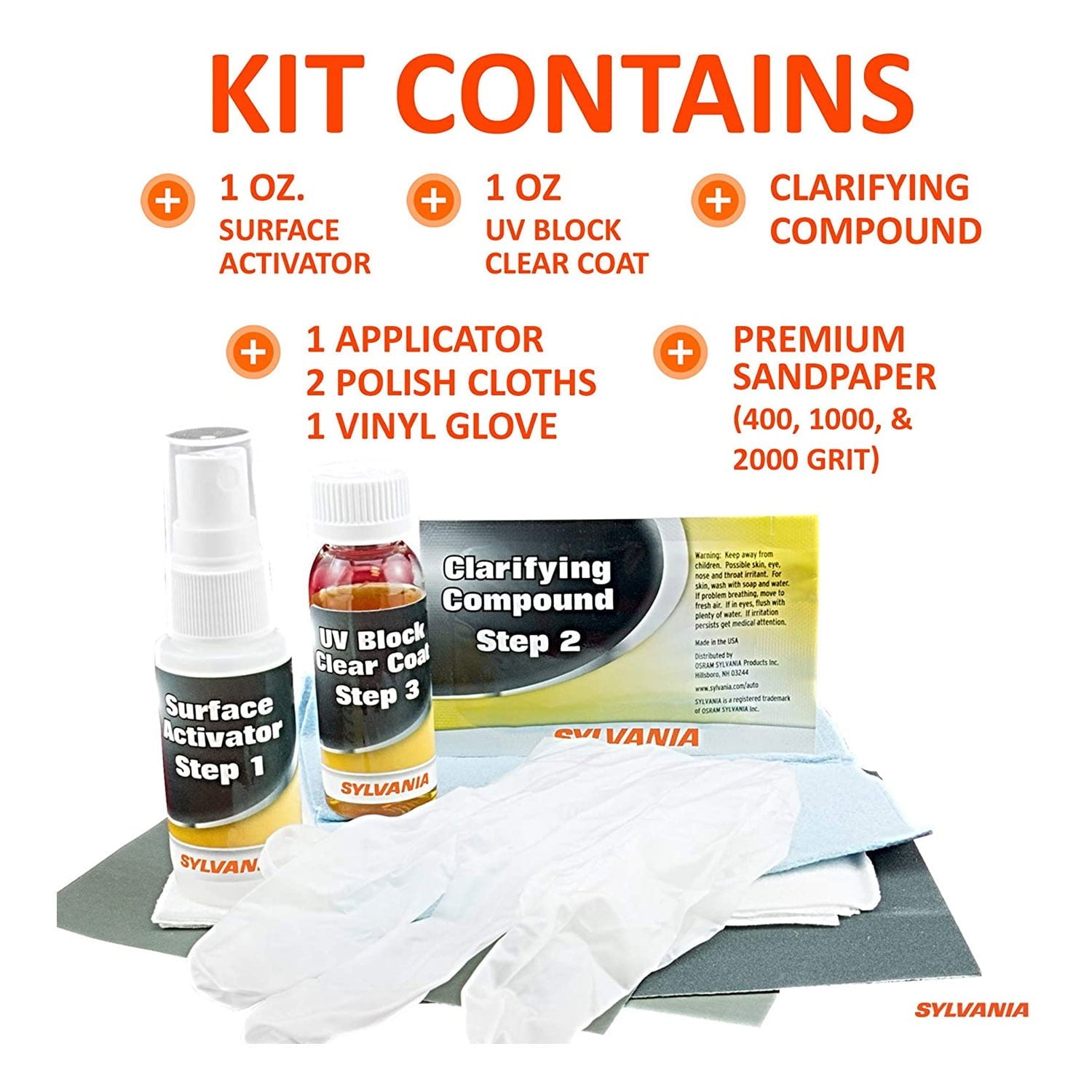 Sylvania HRK.BX Automotive Car Headlight Lens Restoration Kit Detailing Supplies