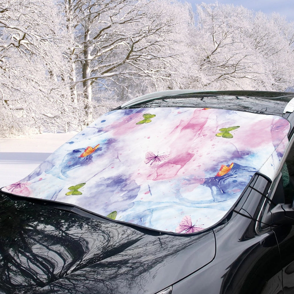 JINMUZAO Butterfly Car Windshield Snow Cover,Winter Frost Windshield Snow Ice Removal Cover/Protector,Waterproof Windproof Sunshade Snow Cover Fits Most Cars,Trucks,Vans,SUVs