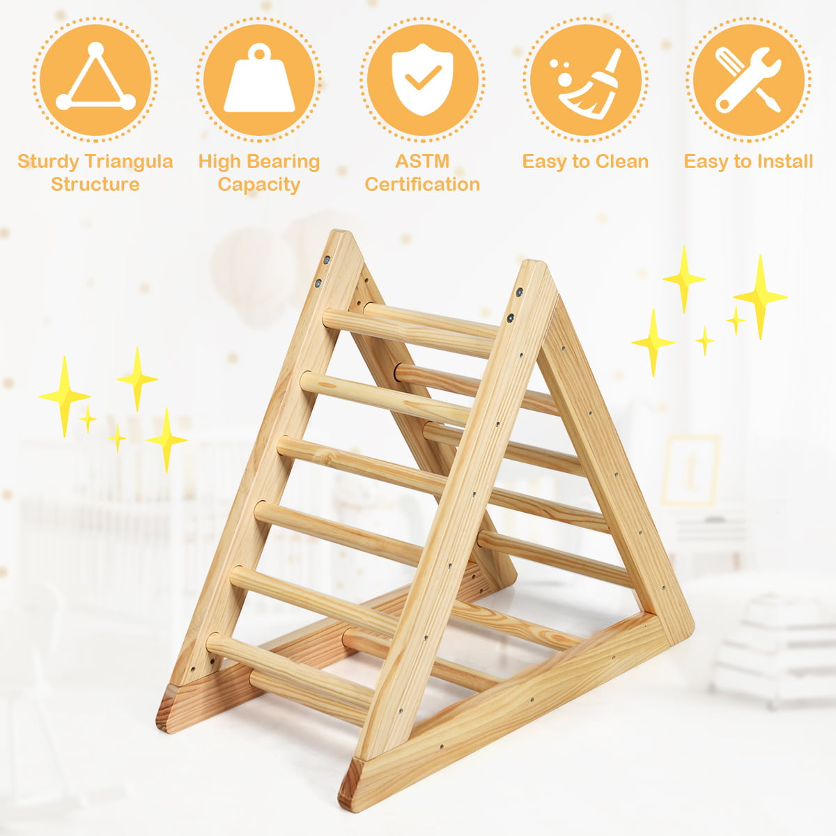 Costway Wooden Climbing Pikler Triangle with Climbing Ladder For Toddler Step Training, Natural